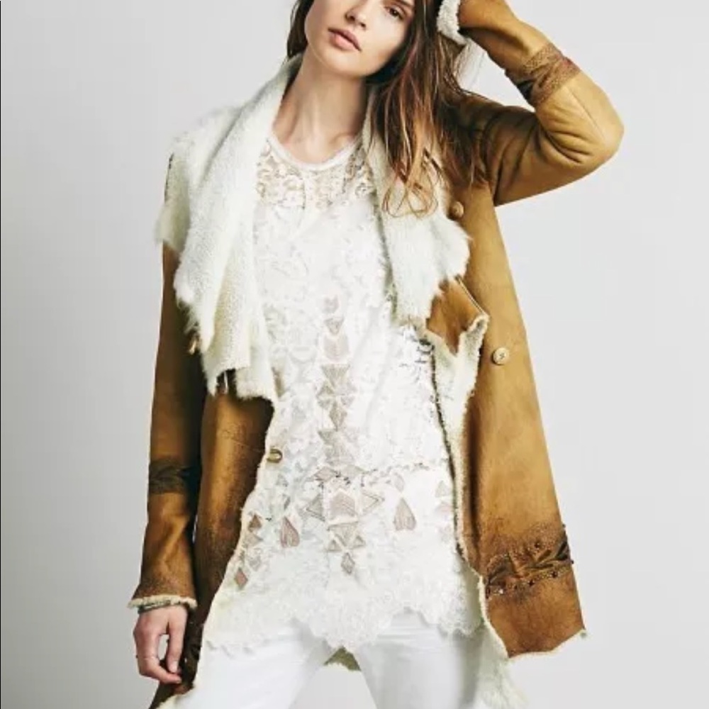 Free People $168 lace embroidered tunic boho top S cottagecore lagenlook hippie